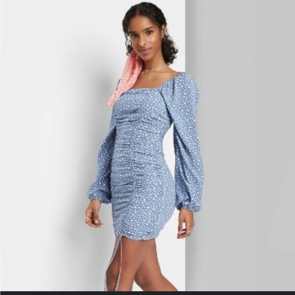 NWT Wild Fable Puff Long Sleeve Double Ruched Dress